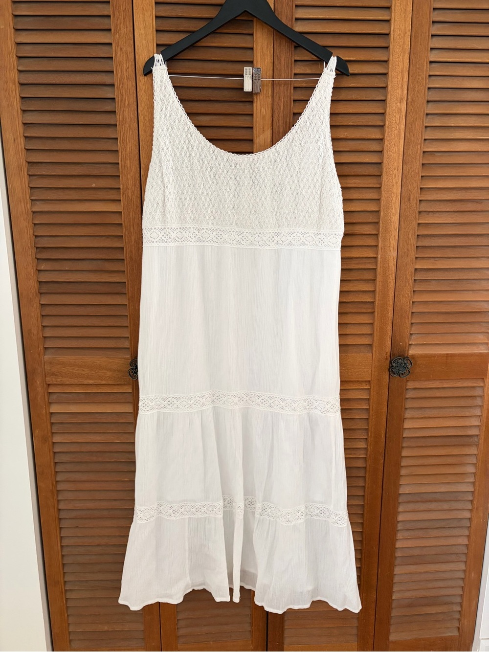 Addition Elle White Crochet-Trim Sleeveless tiered maxi dress cotton size 1X